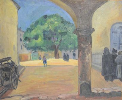 null Charles Hall THORNDIKE (1875-1935)
Vue d'une cour probablement au Maroc 
Huile...