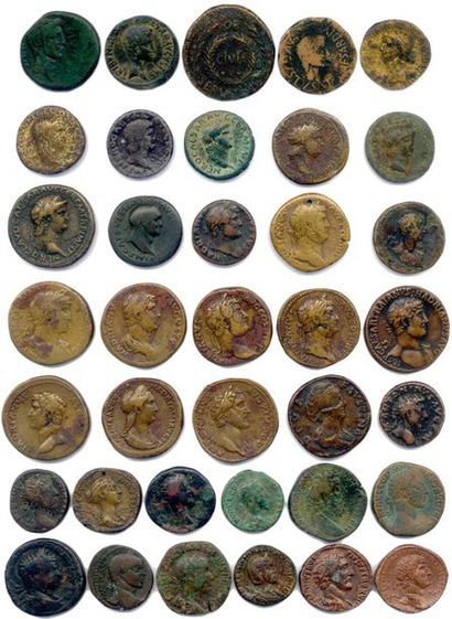 null Lot de 37 monnaies romaines en bronze du Haut empire (sesterces, dupondii et...