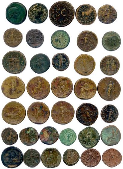null Lot de 37 monnaies romaines en bronze du Haut empire (sesterces, dupondii et...