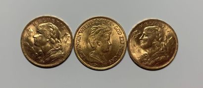 null THREE GOLD PARTS including two HELVETIA 1922 and one 10 GULDEN 1917
Weight:...