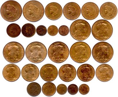 null Lot de 28 monnaies en cuivre 3e République :
10 centimes (type Cérès) 1896 et...
