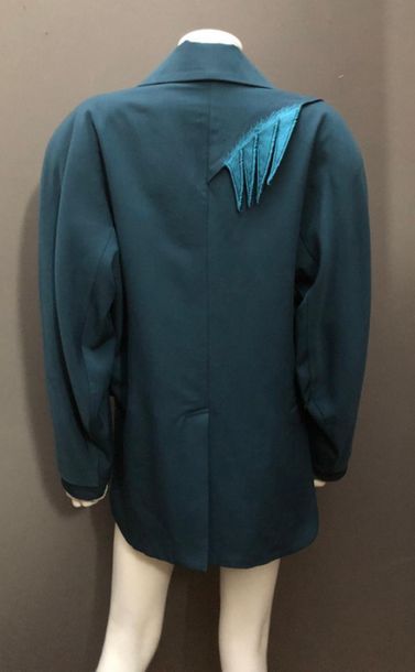 null KANSAI INTERNATIONAL: Oversized jacket in duck blue wool, embroidered collar...
