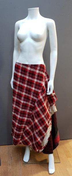 null KENZO: Important asymmetrical long skirt in check weave in red tones with various...