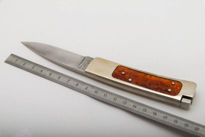 null BERTOLUZZI Couteau, pliant, lame damas (8,5 cm), manche en acier inoxydable,...