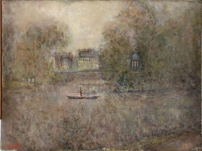 null Paul KRON (1869-1936)
Paysage bord de Seine à la barque et au temple antique
Huile...