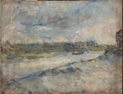 null Paul KRON (1869-1936)
Paysage à la Seine
Huile sur toile signée en bas à gauche
46...