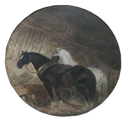 null 19th century ENGLISH school
Horses in fodder, 
Oil on cardboard with a signature...
