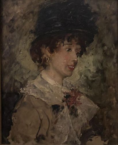 null Ecole française vers 1890 1900
Portrait de jeune femme
Huile sur panneau
22,5...