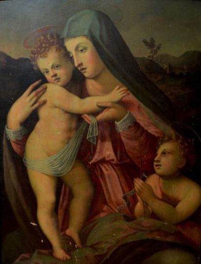 null Francesco BRINA (1540 - 1585)
La Vierge à l'Enfant avec Saint Jean-Baptiste
Panneau...
