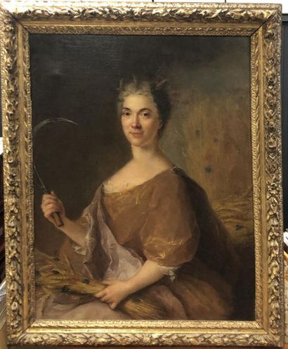 null François de TROY (1645-1730) 
Portrait de dame en Cérès 
Toile
Cadre en bois...