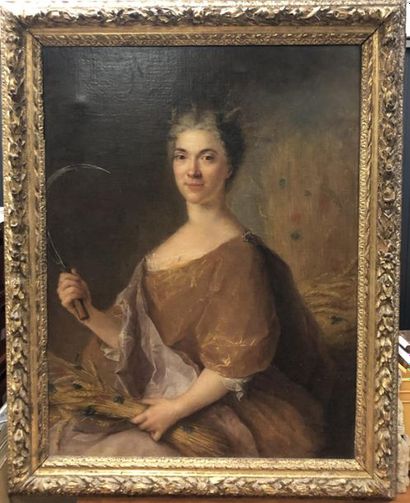 null François de TROY (1645-1730) 
Portrait de dame en Cérès 
Toile
Cadre en bois...