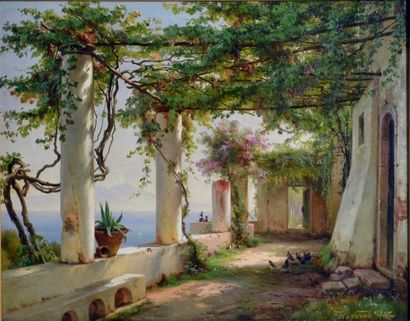null Carl Frederik Aagaard. (1833 - 1895)
Une pergola de Capri devant le Vésuve,...