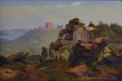null Anton Edvard Kieldrup. (1827 - 1869)
Paysage au rocher devant les ruines de...