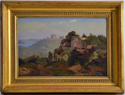 null Anton Edvard Kieldrup. (1827 - 1869)
Paysage au rocher devant les ruines de...