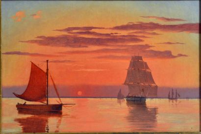 null Carl Dahl. (1812 - 1865)
Coucher de soleil par mer calme vers 1840
Huile sur...