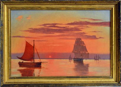 null Carl Dahl. (1812 - 1865)
Coucher de soleil par mer calme vers 1840
Huile sur...