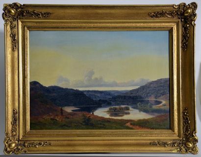 null Vilhelm Kyhn (1819 - 1903)
Les lacs de Silkeborg , 1846
Huile sur toile signée...