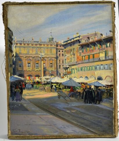 null Tom Petersen. (1861 - 1926)
Place, Italie du Nord, 1891
Huile sur toile marouflée...