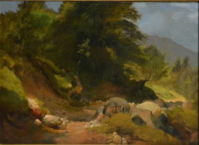 null Niels Simonsen (1807 - 1885)
Chemin de montagne, 1839
Huile sur toile monogrammée...