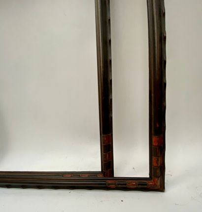 null Pair of moulded pine frames, waxed and patinated with an ochre reverse profile....