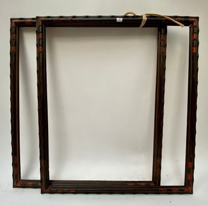 null Pair of moulded pine frames, waxed and patinated with an ochre reverse profile....