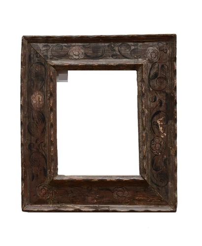 null Cassetta" FRAME made of wood carved with undulations, silver plated with flowered...