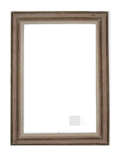 null Reverse profile frame in moulded wood with ochre and grey border. With label...