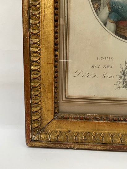 null Carved and gilded wood frame with rais-de-coeur decoration and a frieze of pearls...