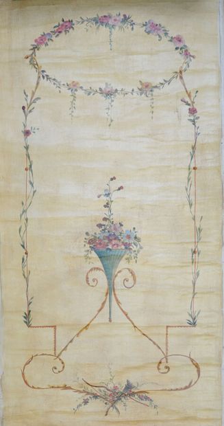 null Toile décorative dans le goût du XVIIIème siècle peinte d'un bouquet fleuri...