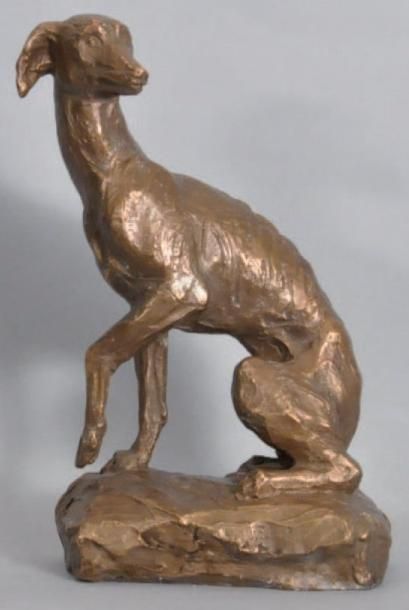 ZEILE Valentina (née en 1937) Lévrier Bronze à patine dorée, signé, numéroté 1/8,...