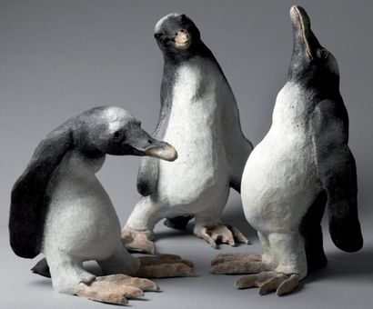 CAPRI (née en 1957) Triplette de pingouins Papou: Jean-Firmin, Jean-Maurice et Jean-Daniel...