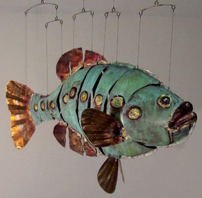 CHAIKIN Michael (XXème s.) Green grouper Fish Cuivre, bronze, fil de nylon et acier...