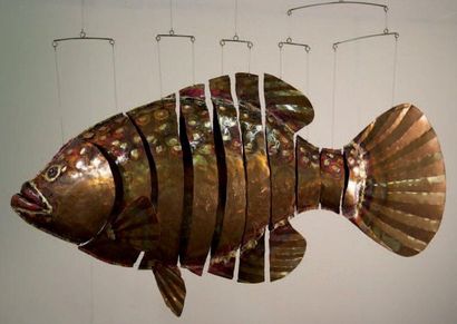 CHAIKIN Michael (XXème s.) Big Cod Fish Cuivre, bronze, fil de nylon et acier inoxydable,...