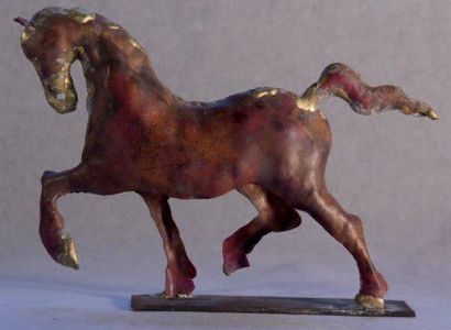 CHAIKIN Michael (XXème s.) Horse Cuivre, bronze et acier, pièce unique, signée sur...