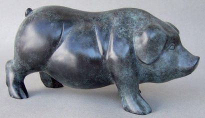 LEPLAY Laurence (née en 1954) Le Cochon Bronze, signé sous le ventre, numéroté 4/8,...