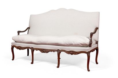 Large oak sofa carved with shells and scrolls,...