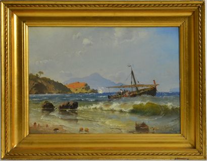  Carl Frederik Sørensen. (1818 - 1879) 
La côte de Sorrente, 1864 
Huile sur toile...