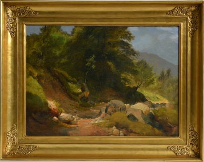  Niels Simonsen (1807 - 1885) 
Chemin de montagne, 1839 
Huile sur toile monogrammée...
