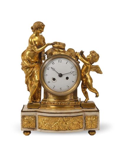  A finely chased and gilded bronze clock, allegory of love and the passing of time,...