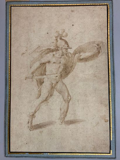  Early 17th century German school 
Two studies of warriors 
Pen and brown ink 
26...