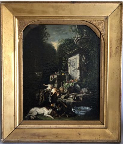  Eugène LAMBERT (1825-1900) 
Nature morte de scène de chasse 
Huile sur toile signée...