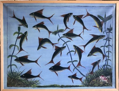 null Mwila (Actif entre 1955 et 1960)

Paysage aquatique avec poissons 

Huile sur...