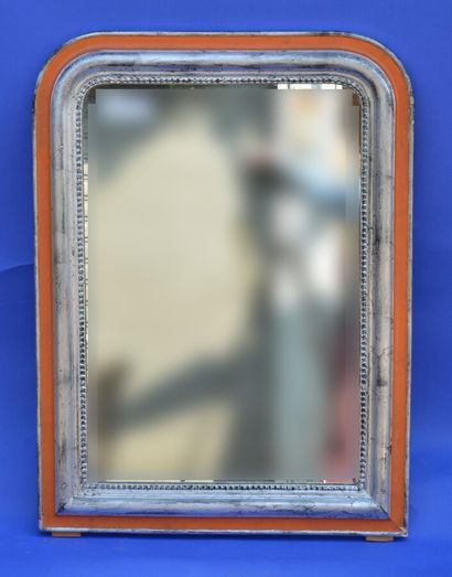 MIRROR in silvered moulded wood with orange...