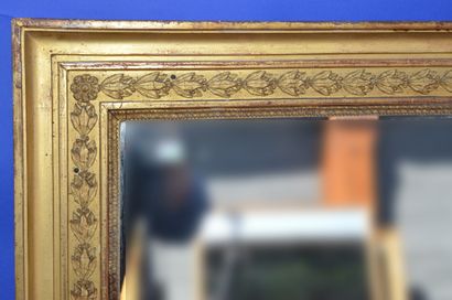 null Large Mantelpiece MIRROR with wood frame and gilded stucco with laurel frieze...