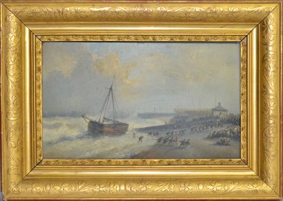  Northern school, 19th century 
Stranding 
Oil on panel signed lower right 
19,5...