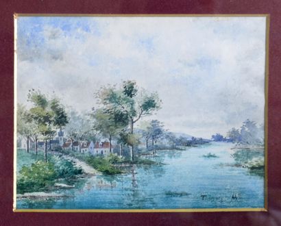 THOMERY 
Landscape by the river 
Watercolor...