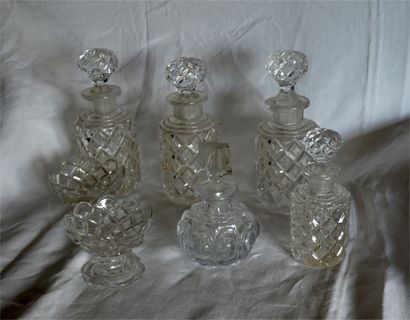 Cut crystal and glass toilet set, including...