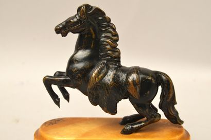  Ecole du XVIIIème siècle 
Cheval cabré 
Bronze à patine brune noir (usure) sur un...