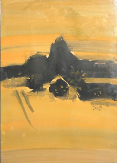  TANG Haywen (1927 1991) 
Composition jaune et noir 
Encre signée en bas a droite...