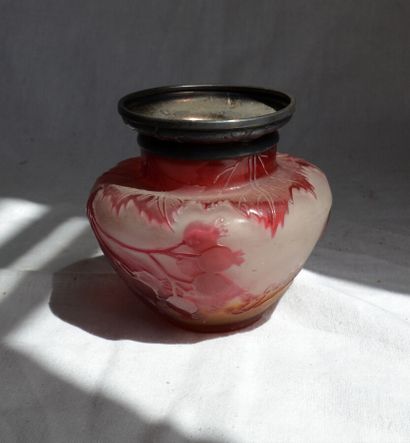 Small engraved glass VASE, red, silver frame...